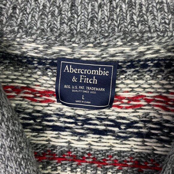 Abercrombie & Fitch Cardigan Sweater Men's Large Fair Isle Shawl Collar Merino - Picture 5 of 9